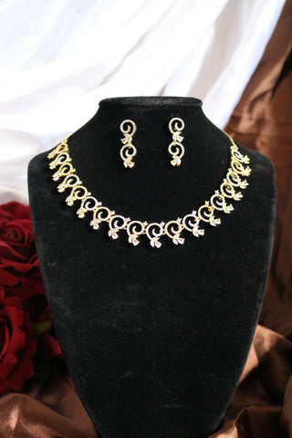 Gold & White Tone American Diamond (AD) | CZ Necklace Set – Elegant Jewelry