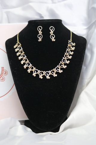Gold & White Tone American Diamond (AD) | CZ Necklace Set – Elegant Jewelry