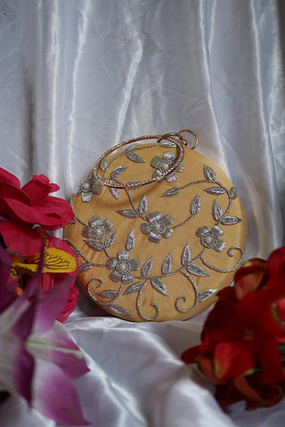 Hand Embroidery Silver Work Round Clutch Purses
