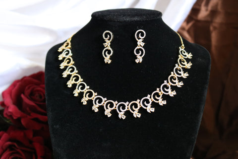 Gold & White Tone American Diamond (AD) | CZ Necklace Set – Elegant Jewelry