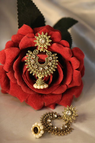 Gold-plated Chandbali Studded Dangle Earring