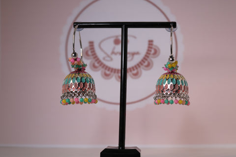 Pearl Bead Dangle Silver-Plated Hoop Drop Jhumka Earrings – Elegant Ethnic Jewelry