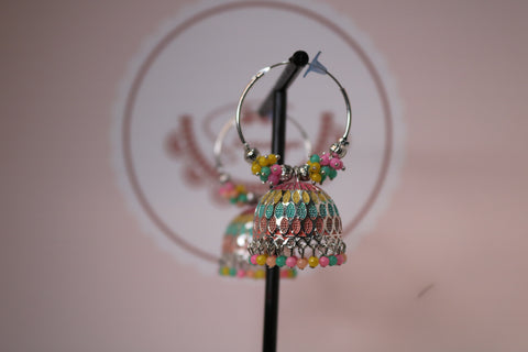 Pearl Bead Dangle Silver-Plated Hoop Drop Jhumka Earrings – Elegant Ethnic Jewelry