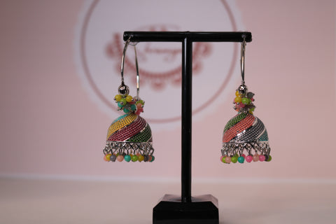 Pearl Bead Dangle Silver-Plated Hoop Drop Jhumka Earrings – Elegant Ethnic Jewelry