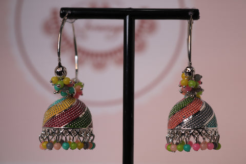 Pearl Bead Dangle Silver-Plated Hoop Drop Jhumka Earrings – Elegant Ethnic Jewelry