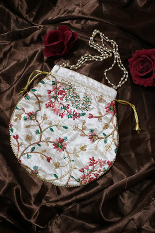 Handmade Flower Embroidered Potli Bag - Set of 2