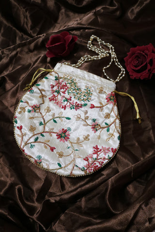 Handmade Flower Embroidered Potli Bag - Set of 2