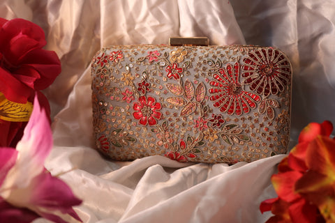 Hand-Embroidered Evening Clutch Purse - Elegant Handbag