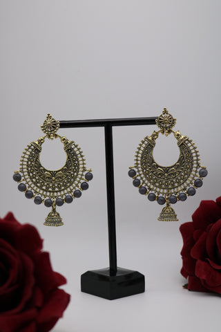 Gold-Grey Traditional Earrings – Elegant Ethnic Jewelry for Women