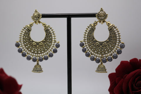 Gold-Grey Traditional Earrings – Elegant Ethnic Jewelry for Women