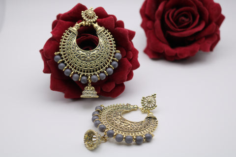 Gold-Grey Traditional Earrings – Elegant Ethnic Jewelry for Women