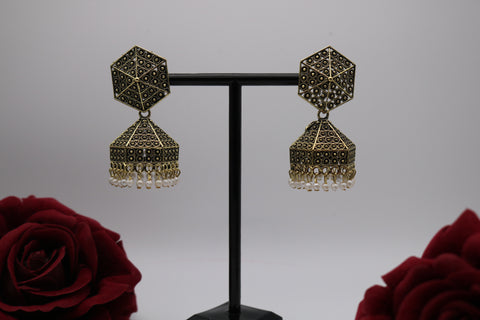 Hexagon Gold-Plated Traditional Earrings – Unique Geometric Ethnic Jewelry