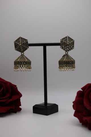 Hexagon Gold-Plated Traditional Earrings – Unique Geometric Ethnic Jewelry