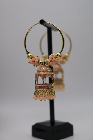 Peach Bird Cage Hoop Earrings – Unique Ethnic Statement Jewelry