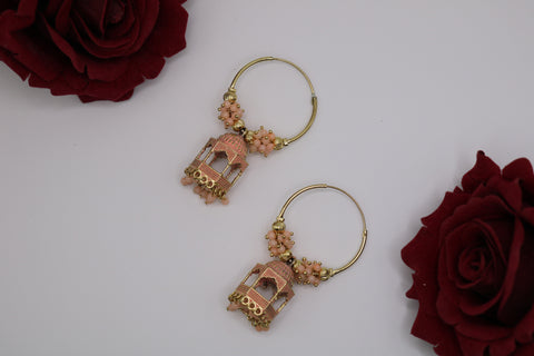 Peach Bird Cage Hoop Earrings – Unique Ethnic Statement Jewelry