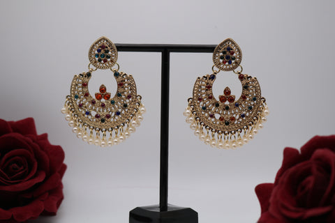 Gold-Plated Indian Wedding Bollywood Pearl Beaded Earrings for Women – Elegant Bridal Jewelry