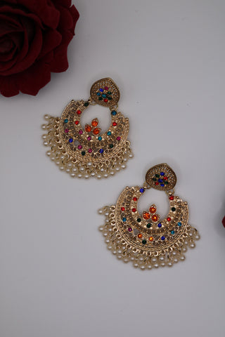 Gold-Plated Indian Wedding Bollywood Pearl Beaded Earrings for Women – Elegant Bridal Jewelry