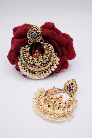 Gold-Plated Indian Wedding Bollywood Pearl Beaded Earrings for Women – Elegant Bridal Jewelry