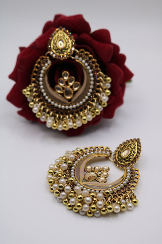 Gold-Plated Indian Wedding Bollywood Pearl Beaded Earrings for Women – Elegant Bridal Jewelry
