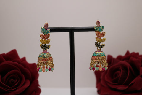 Multi-colored Leaf Design Jhumka Earrings – Vibrant Ethnic Statement