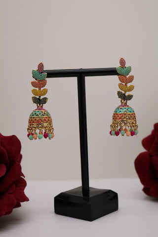 Multi-colored Leaf Design Jhumka Earrings – Vibrant Ethnic Statement