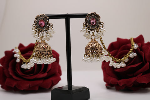 Gold-Plated White Pearl Bahubali Earrings – Elegant Traditional Jewelry