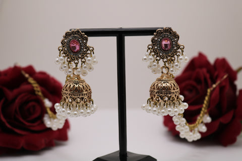 Gold-Plated White Pearl Bahubali Earrings – Elegant Traditional Jewelry