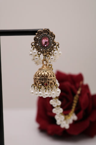 Gold-Plated White Pearl Bahubali Earrings – Elegant Traditional Jewelry