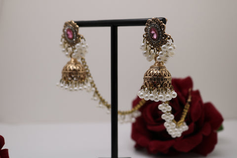 Gold-Plated White Pearl Bahubali Earrings – Elegant Traditional Jewelry