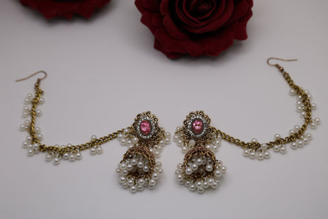 Gold-Plated White Pearl Bahubali Earrings – Elegant Traditional Jewelry