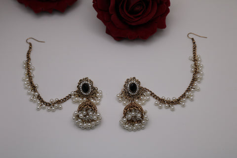 Gold-Plated White Pearl Bahubali Earrings – Elegant Traditional Jewelry