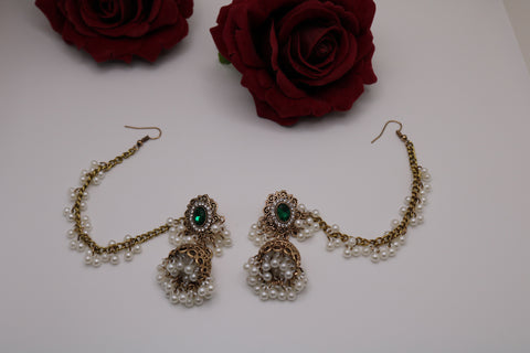 Gold-Plated White Pearl Bahubali Earrings – Elegant Traditional Jewelry