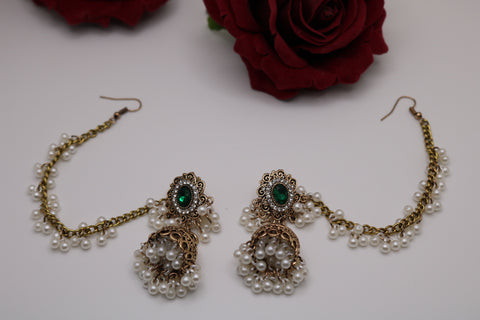 Gold-Plated White Pearl Bahubali Earrings – Elegant Traditional Jewelry