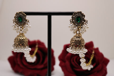 Gold-Plated White Pearl Bahubali Earrings – Elegant Traditional Jewelry