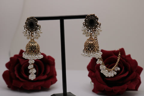 Gold-Plated White Pearl Bahubali Earrings – Elegant Traditional Jewelry