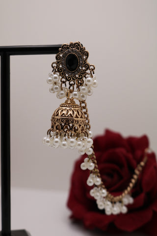 Gold-Plated White Pearl Bahubali Earrings – Elegant Traditional Jewelry