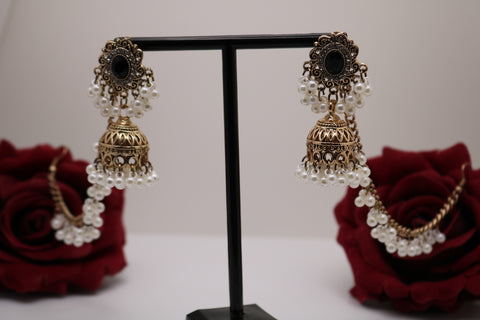 Gold-Plated White Pearl Bahubali Earrings – Elegant Traditional Jewelry