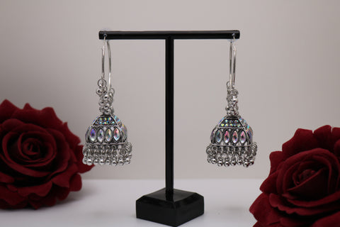 Ethnic Hoop Jhumka Earrings – Oxidized Silver Fusion Style
