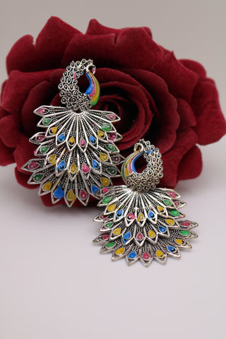Peacock 3 Layer Multi-color Oxidized Earring