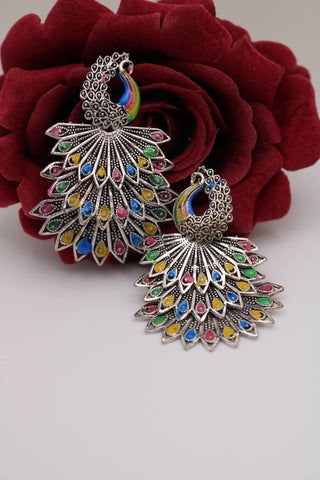 Peacock 3 Layer Multi-color Oxidized Earring