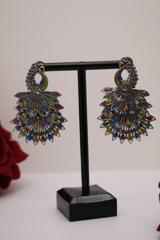 Peacock 3 Layer Multi-color Oxidized Earring