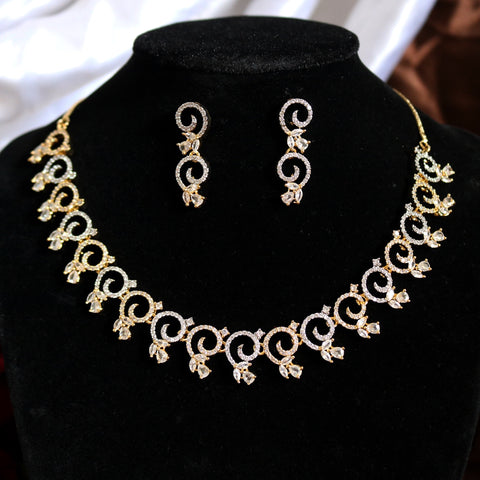 Gold & White Tone American Diamond (AD) | CZ Necklace Set – Elegant Jewelry