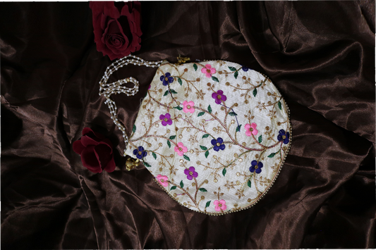 Handmade Flower Embroidered Potli Bag