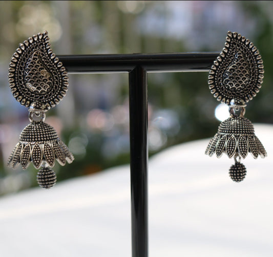 Oxidized Silver Plated Small Earrings/ Small Jhumka