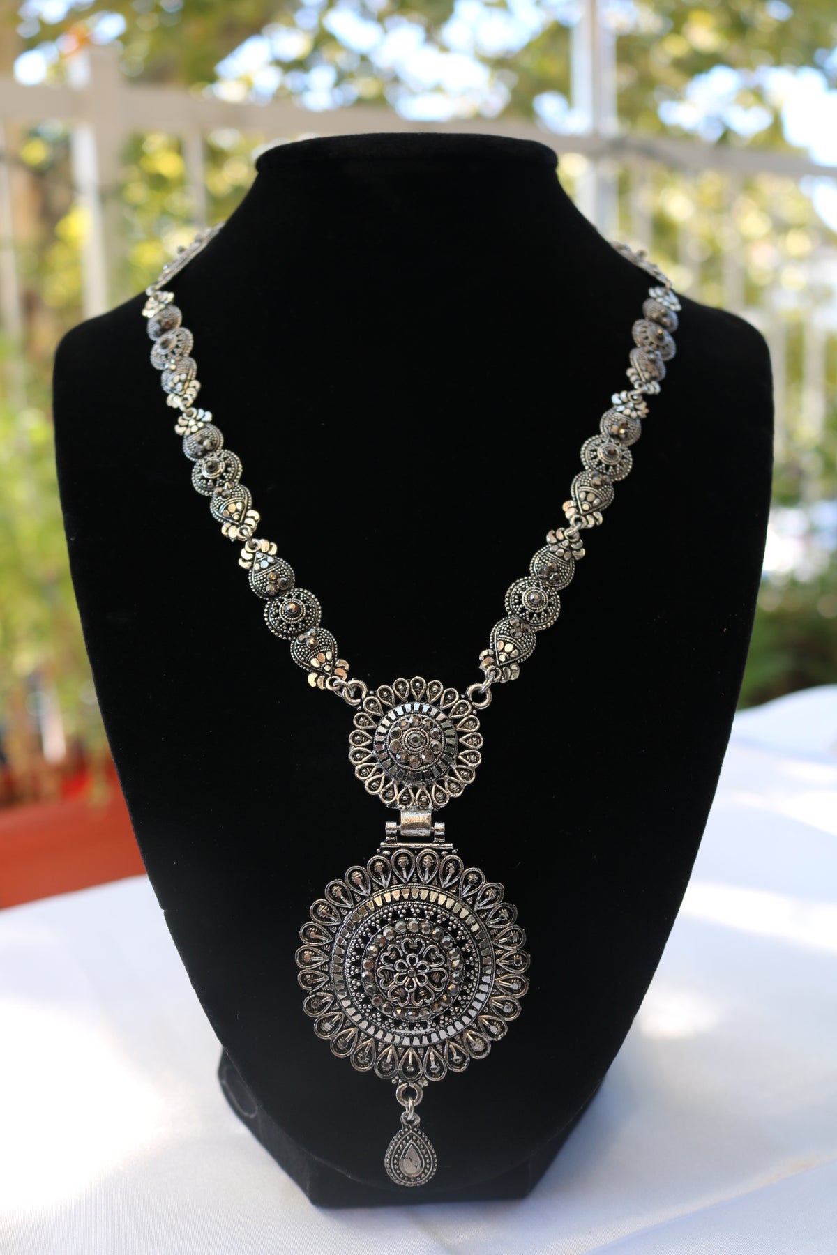 Oxidized Silver-Plated Floral Long Necklace