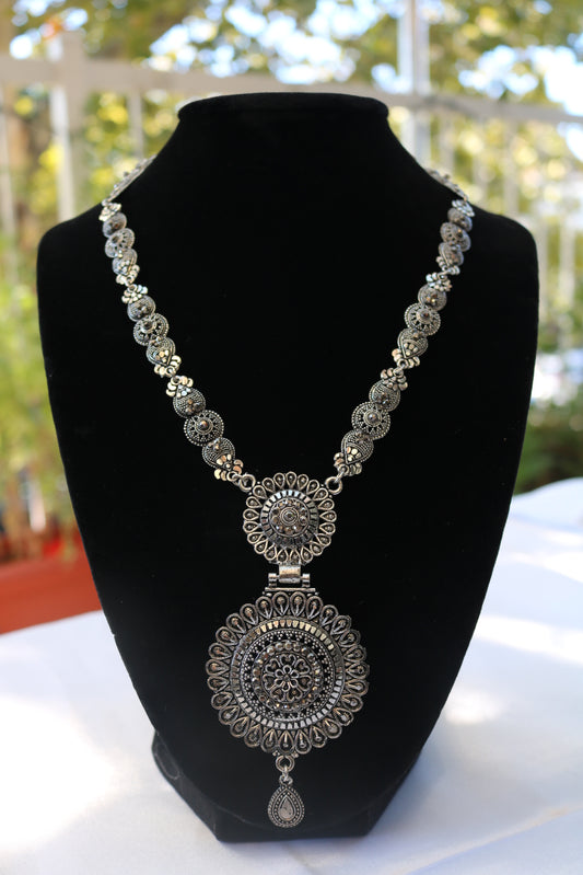 Oxidized silver plated  Floral long Necklace