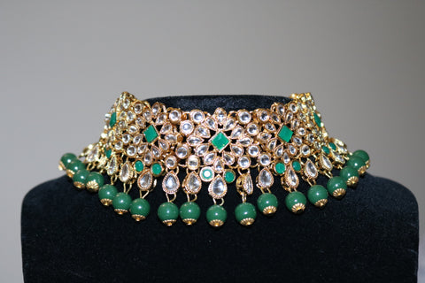 Kundan Necklace Earrings Maang Tikka Set – Indian Wedding Jewelry Set