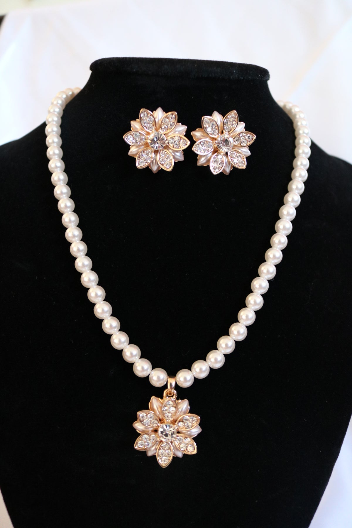 Strand Classic Simulated Pearl Necklace and Earring Jewelry Set