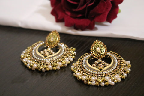Gold-Plated Indian Wedding Bollywood Pearl Beaded Earrings for Women – Elegant Bridal Jewelry