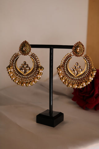 Gold-Plated Indian Wedding Bollywood Pearl Beaded Earrings for Women – Elegant Bridal Jewelry